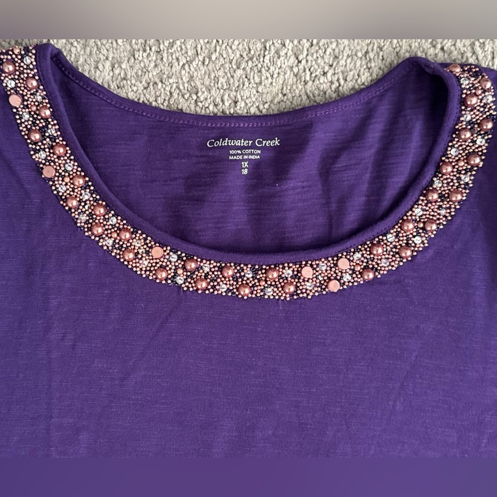 Coldwater Creek Violet Beaded Women's long sleeve shirt